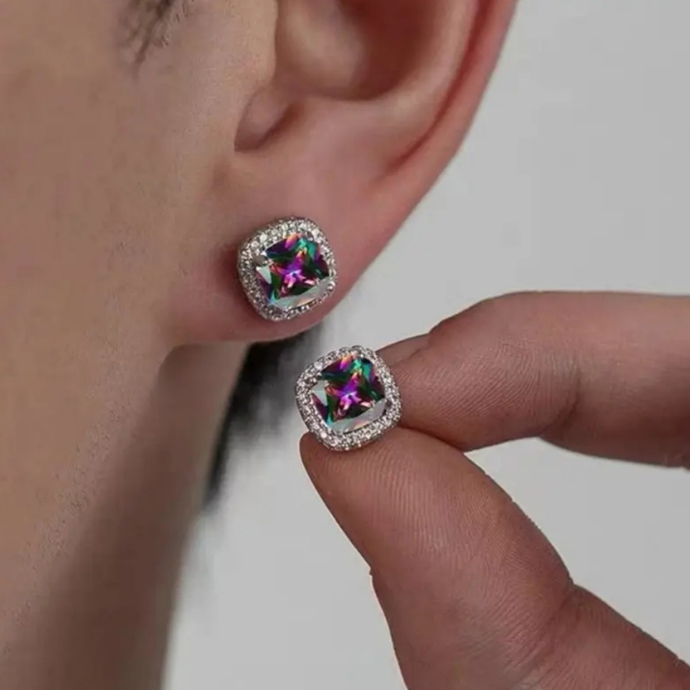 Rainbow Cubic Zirconia Stud Earrings - Picture 4 of 4